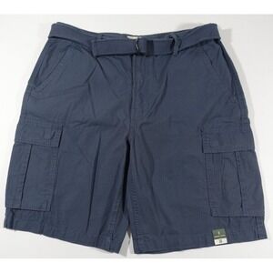 Mutual Weave Cargo Shorts Men 36 Belted Ripstop Ombre Blue 10" Inseam Cotton NWT